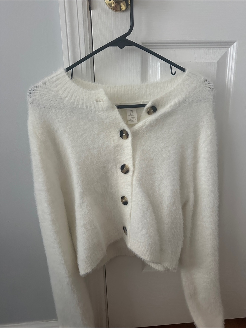 H&M Cream Fuzzy Button-Up Cardigan
